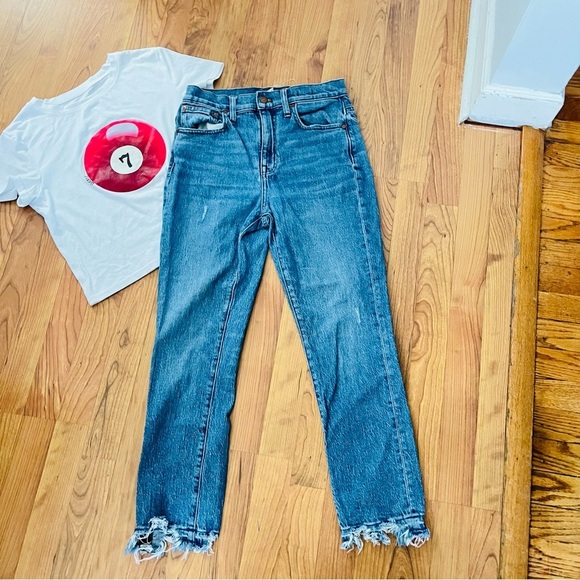 Madewell Blue Straight Leg Jeans with raw Hem - Picture 3 of 7